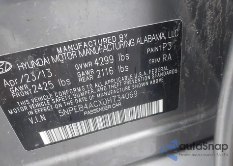 2013 Hyundai Sonata Gls из США, поврежденный, VIN 5NPEB4ACXDH734069